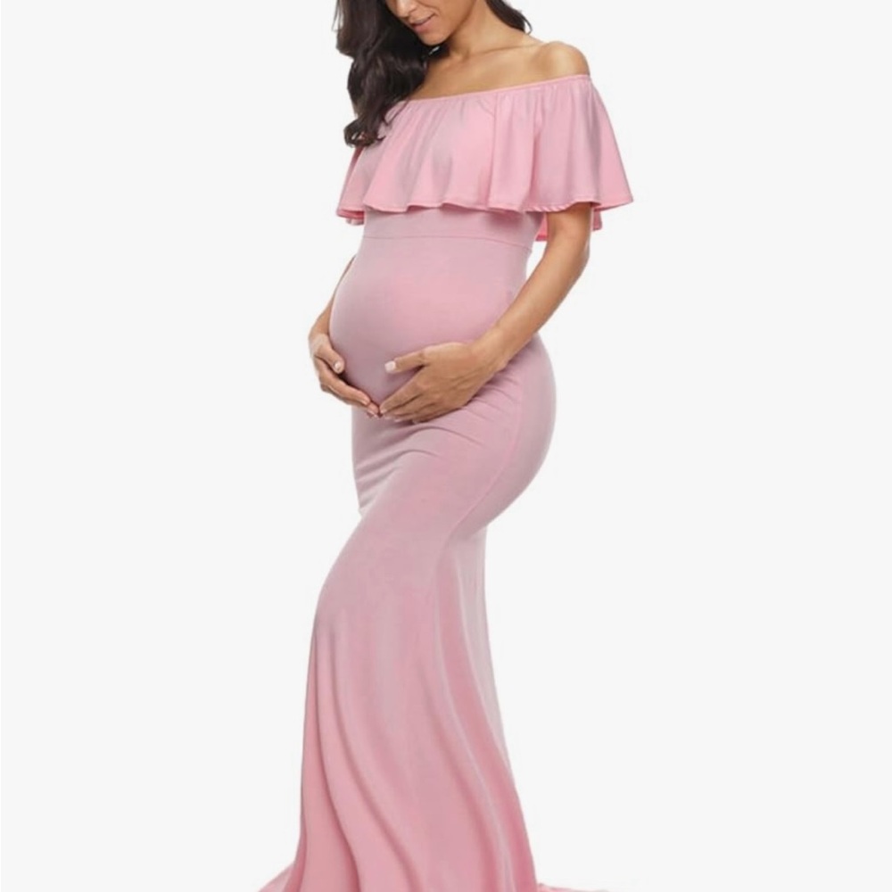 Elegant Pink Off-Shoulder Maternity Dress